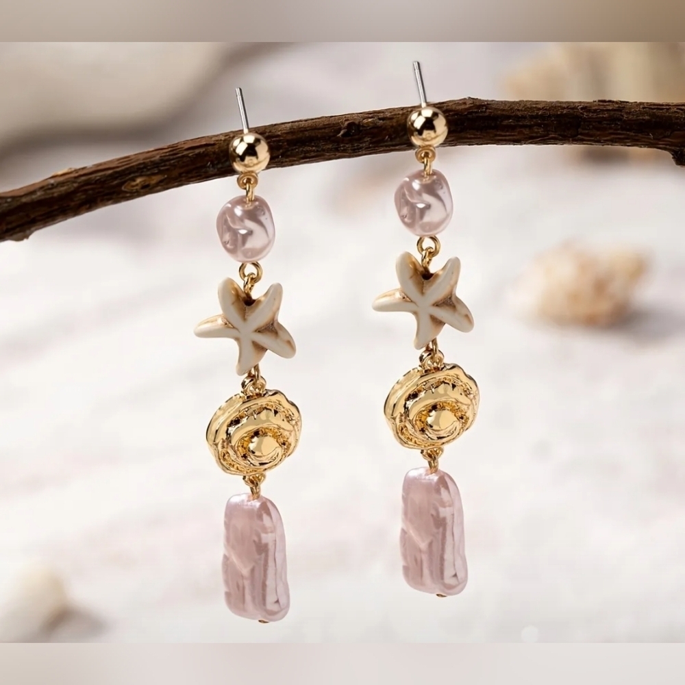 NEW! 2 For 25$ Elegant Gold and Pink Starfish Earrings